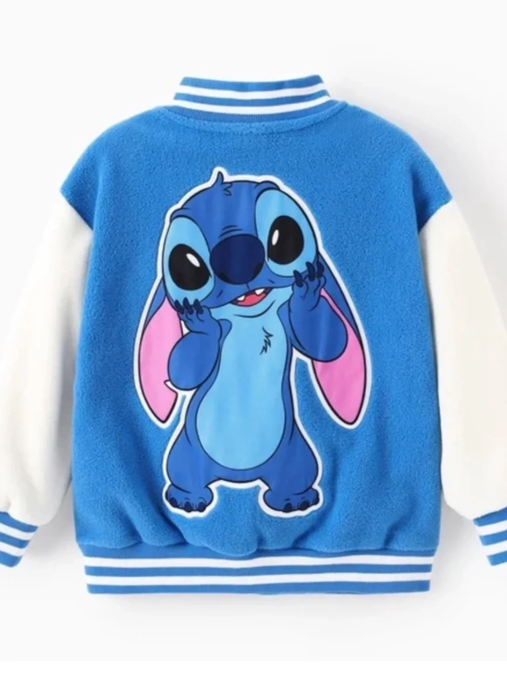 Disney Stitch Girls Fleece Bomber Jackets Graphic Winter Plush Varsity Outerwear